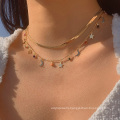 Creative and simple star and moon dripping oil tassel clavicle chain sexy snake bone chain set necklace